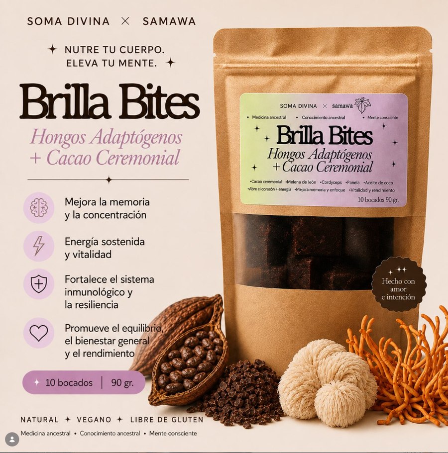 Brilla Bites — hongos adaptógenos y cacao ceremonial