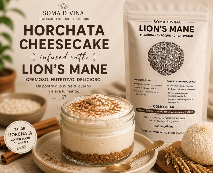 Cheesecake de horchata infusionado con Lion's Mane